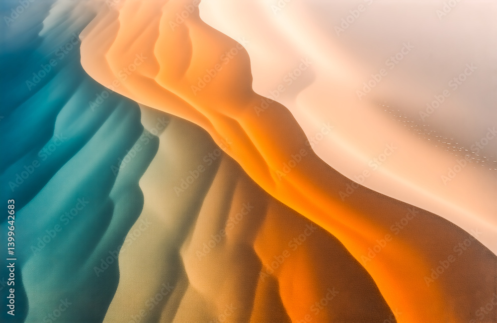Leinwandbilder abstract aerial view of vibrant, swirling sand dunes in a desert landscape. the colors shift from te
