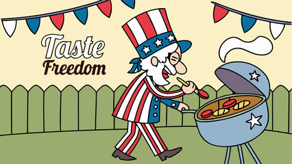 Uncle Sam Grilling Hot Dogs Taste Freedom Art