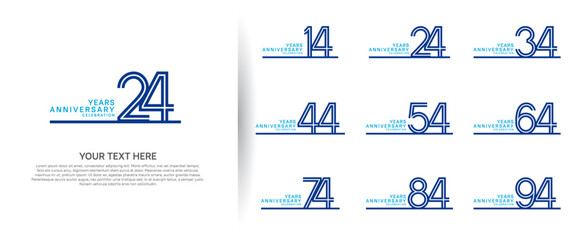 logo anniversary set. blue color with long line on white background for special event