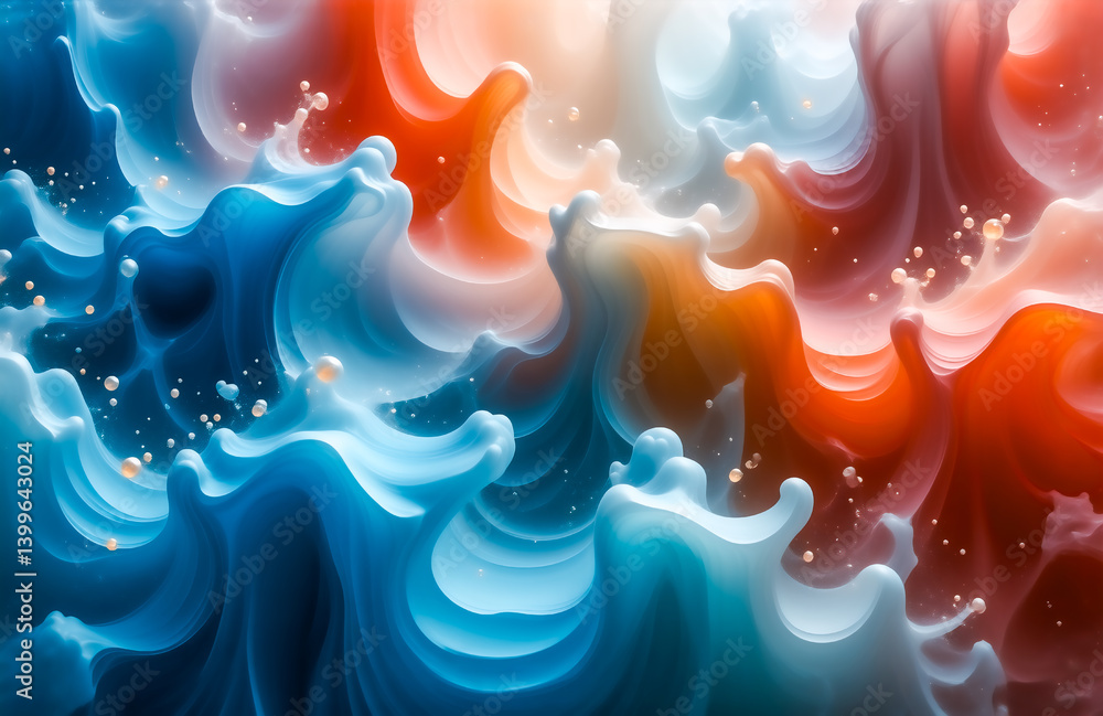 Leinwandbilder abstract image of swirling, vibrant blue and orange liquid, resembling waves or flowing paint. bubbl