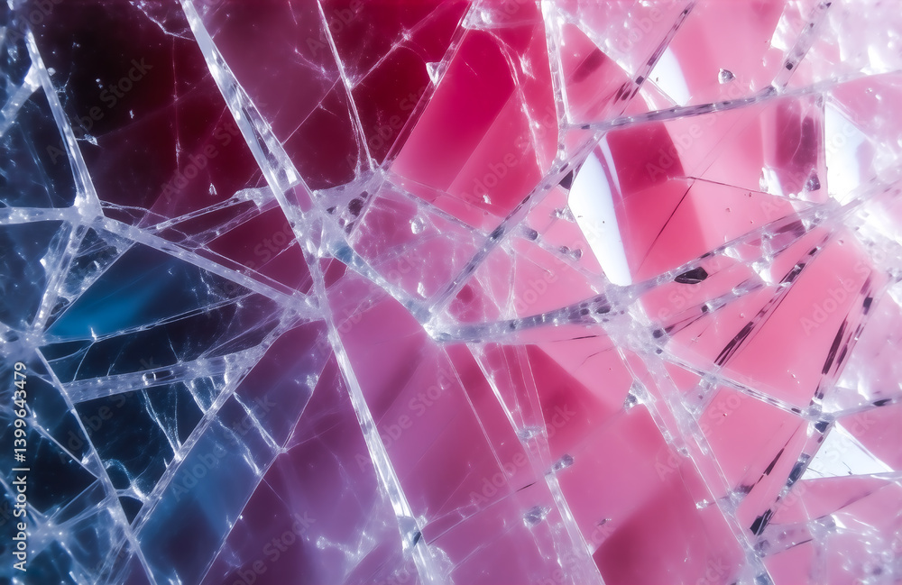 Leinwandbilder shattered glass fragments in a mesmerizing blend of deep blues and vibrant pinks create an abstract,