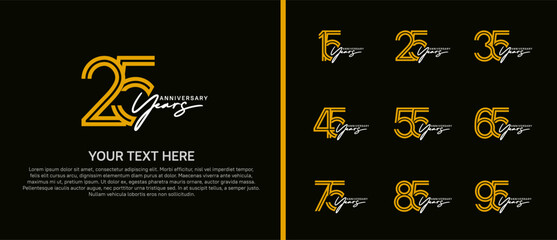 logo anniversary set. yellow color with white handwriting on black background for special event