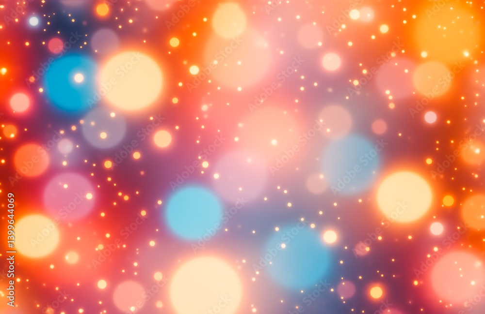 Poster Vibrant bokeh effect with warm and cool tones.  Multicolored circles and sparkles create a festive, dreamy atmosphere.  Perfect for backgrounds.