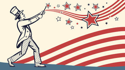 Uncle Sam Juggling Stars and Stripes Fun Art