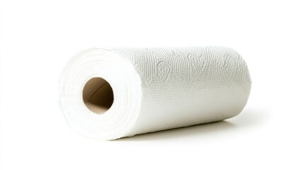 Roll of white paper towels isolated on white background.