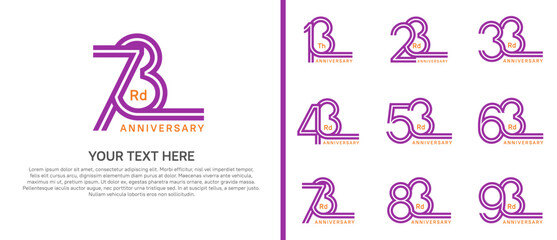 logo anniversary set. purple color double line on white background for special event
