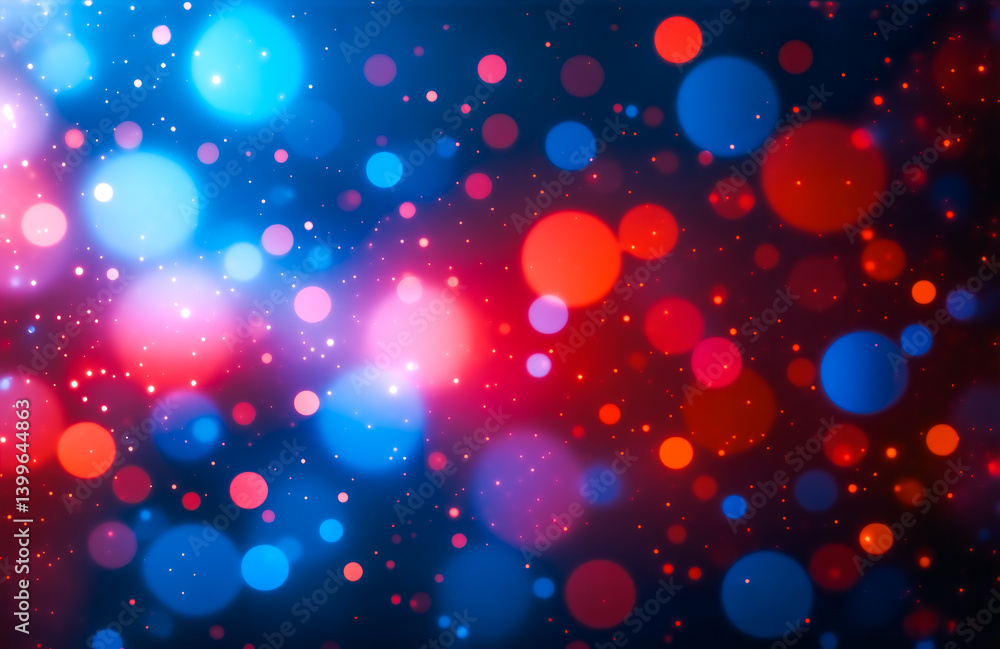 Aufkleber Abstract background of vibrant red and blue bokeh lights, creating a swirling, festive effect. Tiny sparkles add depth and shimmer.