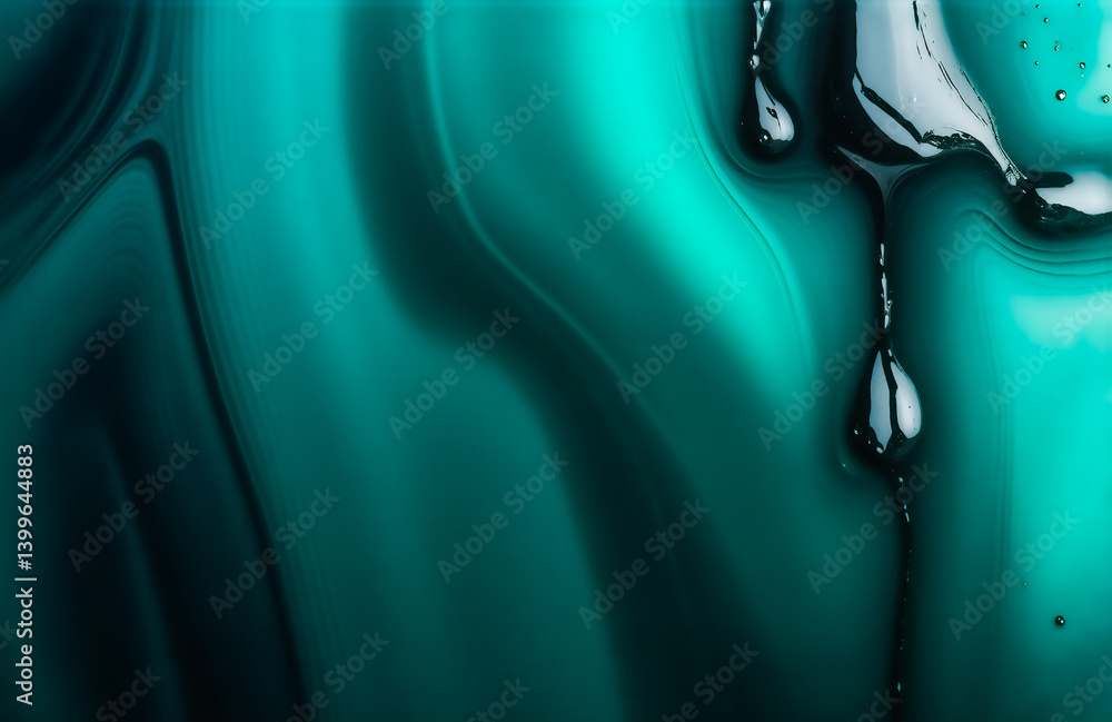 Poster Intricate teal and black swirls create an abstract image reminiscent of polished gemstone or liquid marble.  The texture is smooth with a high gloss finish.