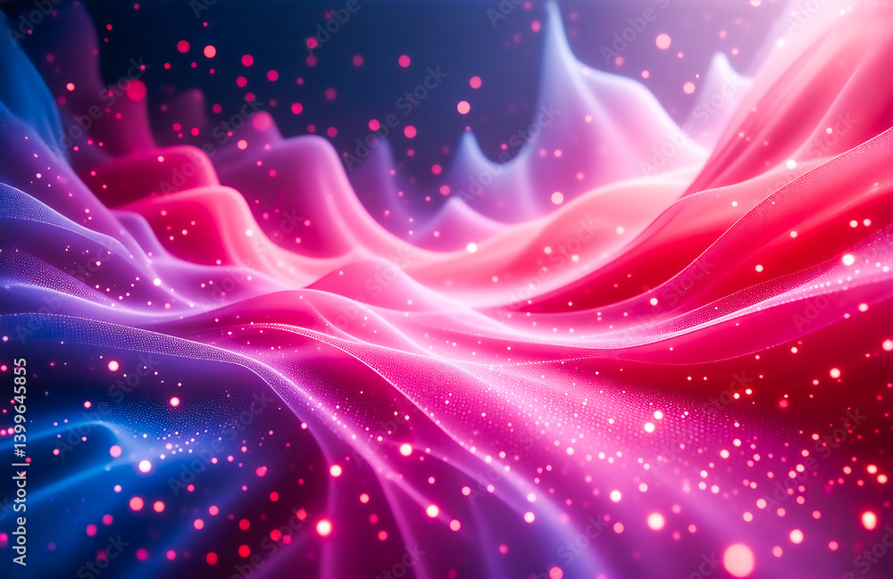 Aufkleber abstract image of flowing, luminous waves in vibrant pink and blue hues. glowing particles add depth
