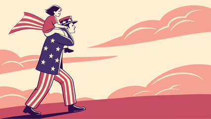 Uncle Sam with Child on Shoulders Silhouette