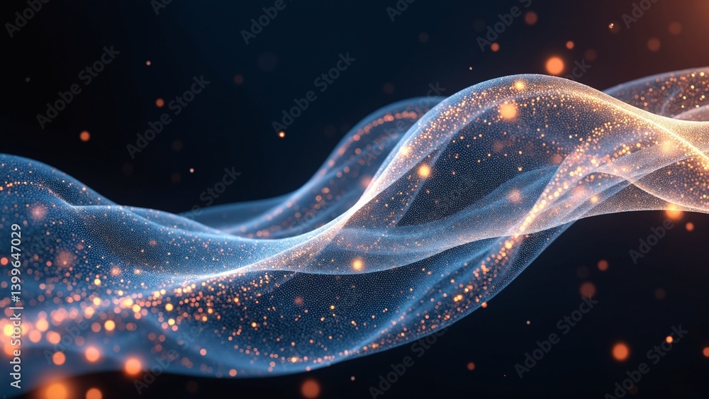 Aufkleber imitation an abstract wave on dark background. network design with particle. big data. abstract brig