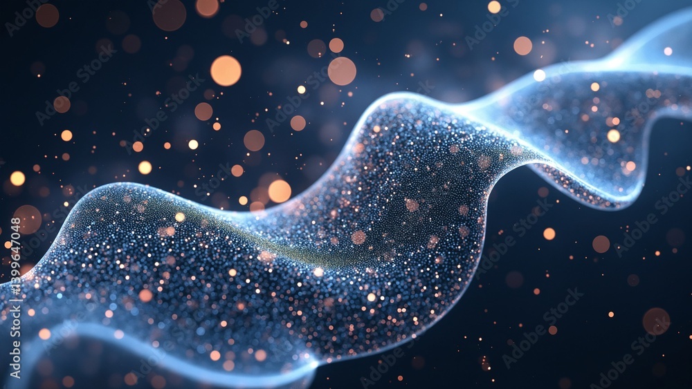 Poster imitation an abstract wave on dark background. network design with particle. big data. abstract brig