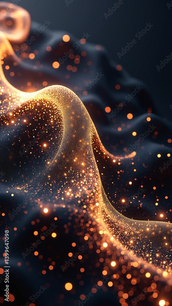 Poster imitation an abstract wave on dark background. network design with particle. big data. abstract brig