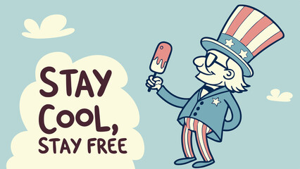 Uncle Sam with Melting Popsicle Stay Cool Art