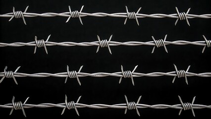 Naklejka premium Barbed wire fence on black background