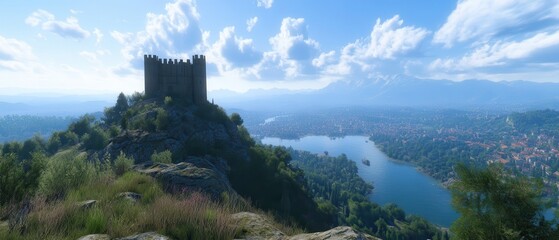 Hilltop Castle Overlooking Lake & City