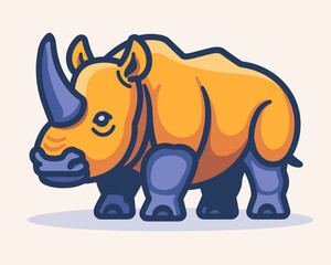 Fototapeta premium Cute cartoon rhinoceros on white background. Vector illustration