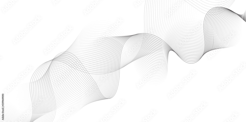 Aufkleber Abstract grey, white smooth element swoosh speed wave modern stream background. Wave with lines created using blend tool. Abstract frequency sound wave lines and twisted curve lines background.	