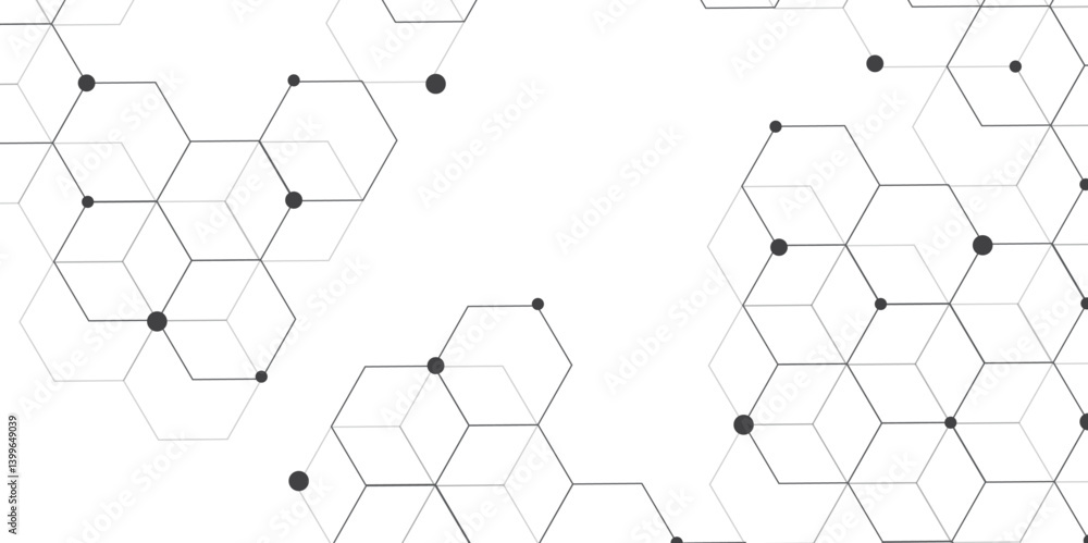 Poster Molecular structure abstract tech background. Geometric white background. Vector banner design with hexagons. Science network pattern, connecting lines and dots Medical background, Vector illustration
