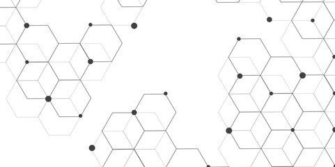 Molecular structure abstract tech background. Geometric white background. Vector banner design with hexagons. Science network pattern, connecting lines and dots Medical background, Vector illustration