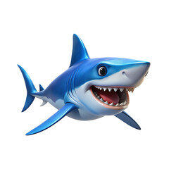 Cute Cartoon Shark with Bright Smile on transparent Background

