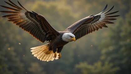 Obraz premium Majestic Bird Of Prey Soaring Over Lush Forest