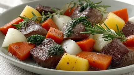 Juicy Roast Beef with Potatoes  Carrots   Rosemary