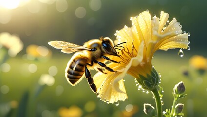 Bee Collecting Nectar From A Vibrant Yellow Flower