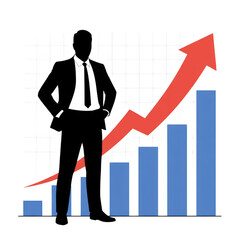 Man and rising chart illustration on transparent background