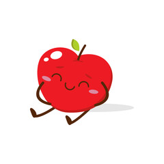 Cute red,applecartoon character with smiling face, showing a Friendly pose. Perfect for kids illustrations, healthy food designs, or educational materials. Isolated on white background with soft shado