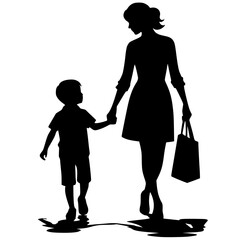 Silhouette of mother and son