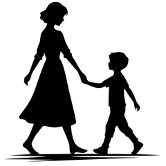 Silhouette of mother and son