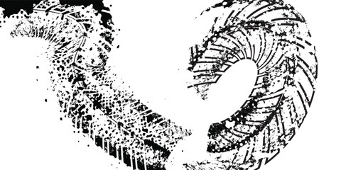 Car tire tread grunge element. Car and motorcycle tire pattern, wheel tire tracks. Black tire print. Vector illustration isolated on white background.