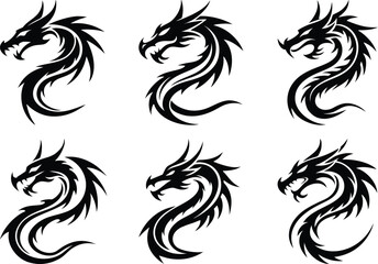 Naklejka premium Chinese dragon silhouette set