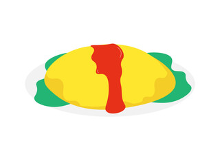 ケチャップをかけたオムライスのイラスト