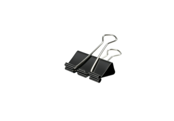 A horizontally floating binder clip on solid white background