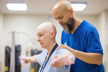 Cancer patient receiving rehabilitation support in therapy session  