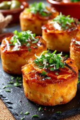 Deliciosas tapas espa&ntilde;olas con jam&oacute;n en una bandeja, perfectas para disfrutar en una reuni&oacute;n o cena casual