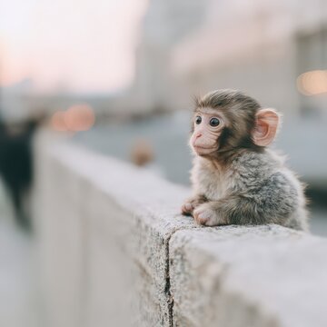 Adorable Baby Monkey Outdoors  Close up Wildlife Photo