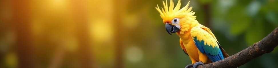 Fototapeta premium Smiling cockatoo with vibrant crest, playful pose, jungle, feathers