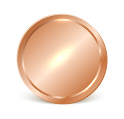 A shiny bronze medal or coin with a smooth reflective surface, symbolizing third-place awards, achievements, and recognition. Ideal for competitions and honors.