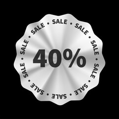 Silver metallic 40 percent discount badge. Perfect for promotions, ecommerce sales, and retail marketing.