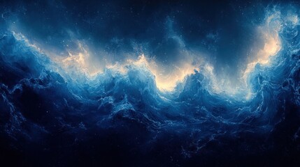 Cosmic Wavescapes; Starry Night Sky Background; Abstract Nebula