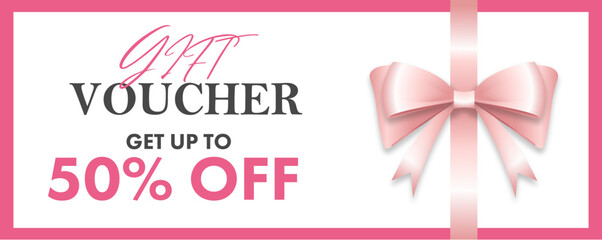 4 pink vouchers with bow 250mm x 100mm