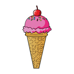 Vector illustration of ice cream with cone on white background, various ice cream flavors.