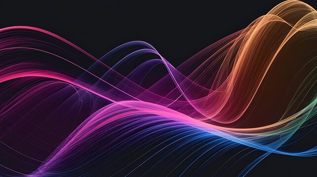 Abstract blue design with glowing light rays creates a motion wave pattern against a dark backdrop