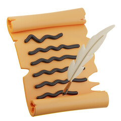 3D illustration of Quill Pen & Scroll