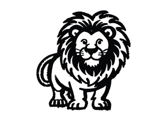 Tiger Expression Face black and white. Cartoon lion angry on white background