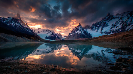 Majestic Mountain Peak Reflection in Crystal Clear Alpine Lake at Sunrise