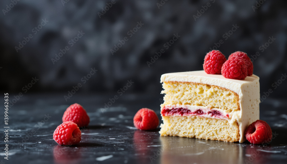 Aufkleber everyday objects - for downstream advertisement and design: a slice of layered vanilla cake with ras
